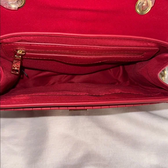 Badgley Mischka Vegan Leather Red Quilted Shoulder Bag - Picture 10 of 14